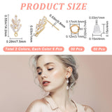 6 Pairs 2 Colors Brass Grass Shape Stud Earring Findings, with Horizontal Loops & 50Pcs Jump Rings & 50Pcs Plastic Ear Nuts, Platinum & Golden, 14.2x7.5mm, Hole: 1mm, Pin: 0.8mm, 3 Pairs/color