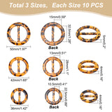 30Pcs 3 Style Leopard Print Resin Buckles, for Strap Belt, Flat Round, Sienna, 36~50x4~5mm, Inner Diameter: 22.5~32.5x10.5~15mm, 10pcs/style