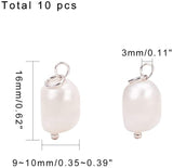 Natural Cultured Freshwater Pearl Pendants, with Brass Findings, Creamy White, 16x9~10mm, Hole: 3mm, 10pcs/box