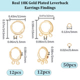 24Pcs 2 Style Brass Huggie Hoop Earring Findings, with Horizontal Loops & 50Pcs 304 Stainless Steel Jump Rings, Nickel Free, Real 18K Gold Plated, 14.5~15x11.5~12x2mm, Hole: 1.5mm, Pin: 0.8mm, 12Pcs/style
