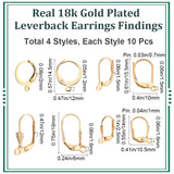 40Pcs 4 Style Brass & 304 Stainless Steel Leverback Earrings Findings, with Loops, Long-Lasting Plated, Real 18K Gold Plated, 14~19x6~12x1.5~12mm, Hole: 1.2~1.6mm, Pin: 0.6~1mm, 10Pcs/style
