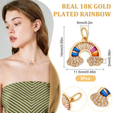 Brass Micro Pave Colorful Cubic Zirconia Pendants, with Jump Ring, Rainbow, Real 18K Gold Plated, 11.5x14x2mm, Hole: 3.5mm, 5pcs/box