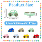 21Pcs 7 Colors Car Silicone Beads, DIY Nursing Necklaces and Bracelets Making, Chewing Pendants For Teethers, Mixed Color, 31x21.5x8mm, Hole: 2mm, 3pcs/color