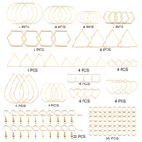 DIY Geometric Themed Dangle Earrings Making Kits, Including Alloy & Brass Linking Rings, Brass Earring Hooks, Mixed Shapes, Golden, Linking Rings: 60pcs/box