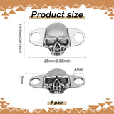 1 Pair Detachable Brass Shoe Decoration, Halloween Skull Shoe Lace Charm, Antique Silver, 15.5x25x6mm, Hole: 4mm