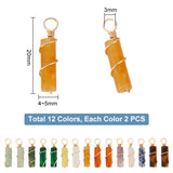 24Pcs 12 Styles Natural & Synthetic Mixed Gemstone Copper Wire Wrapped Pendants, Column Charms, Light Gold, Mixed Dyed and Undyed, 20x4~5mm, Hole: 3mm, 2pcs/color