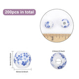 200Pcs Handmade Porcelain Beads, Blue and White Porcelain, Round with Flower Pattern, Blue, 9.5~10x8.5~9mm, Hole: 3mm