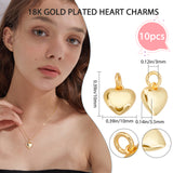 10Pcs Brass Pendants, Long-Lasting Plated, with Jump Ring, Heart, Real 18K Gold Plated, 10x10x3.5mm, Jump Ring: 5x1mm, Inner Diameter: 3mm