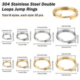 240pcs 8 Styles 304 Stainless Steel Split Rings, Double Loops Jump Rings, Golden & Stainless Steel Color, 5~12x1~2mm, Inner Diameter: 3.8~10mm, Single Wire: 0.5~1mm, 30pcs/style