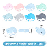 8Pcs 8 Colors Dolphin Food Grade Eco-Friendly Silicone Beads, Chewing Beads  For Teethers, DIY Nursing Necklaces Making, Mixed Color, 21x29x9mm, Hole: 2mm, 1pc/color