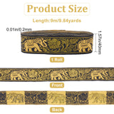 Embroidery Polyester Ribbons, Jacquard Ribbon, Tyrolean Ribbon, Garment Accessories, Elephant Pattern, Gold, 1-5/8 inch(40mm), about 9.84 Yards(9m)/Roll