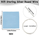 925 Sterling Silver Wire, Round, with Suede Fabric Square Silver Polishing Cloth, Silver, 21 Gauge, 0.7mm, about 3.28 Feet(1m)/Bag