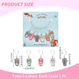 6Pcs 6 Colors Owl Alloy Enamel Charm Dangle Leverback Earrings, Brass Jewelry for Women, Platinum, Mixed Color, 40mm, Pin: 0.8mm, 1pc/color