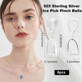 6Pcs 925 Sterling Silver Pendant Bails, Ice Pick & Pinch Bails, with 925 Stamp, Silver, 13mm, Hole: 3x4mm, Pin: 0.8mm