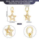 14Pcs Brass Micro Pave Cubic Zirconia Charms, with Jump Ring, Long-Lasting Plated, Star Charm, Real 18K Gold Plated, 11x8x2mm, Hole: 3mm