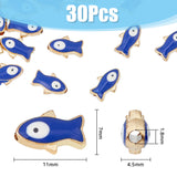 Light Gold Plated Alloy Enamel Beads, Fish, Blue, 11x7x4.5mm, Hole: 1.8mm