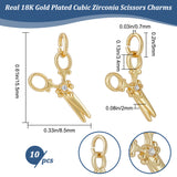 10Pcs Brass Micro Pave Clear Cubic Zirconia Charms, with Jump Rings, Long-Lasting Plated, Scissors, Clear, Real 18K Gold Plated, 15.5x8.5x2mm, Hole: 3.4mm