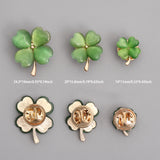 12Pcs 3 Size Green Resin Clover Lapel Pin Brooch, Alloy Badge for Backpack Clothes, Light Gold, 14~24x11.5~19x3.5~4.5mm, Pin: 1mm