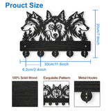 Wood & Iron Wall Mounted Hook Hangers, Decorative Organizer Rack, with 2Pcs Screws, 5 Hooks for Bag Clothes Key Scarf Hanging Holder, Wolf, 200x300x7mm.