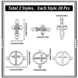 40Pcs 2 Styles Religion Alloy Crystal Rhinestone Connector Charms, Cross & Ring Links, Platinum, 16~21x11~21x2~3mm, Hole: 1~1.6mm, 20pcs/style