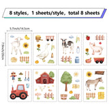 8 Sheets 8 Styles PVC Waterproof Wall Stickers, Self-Adhesive Decals, for Window or Stairway Home Decoration, Rectangle, Farm Animal, 200x145mm, about 1 sheets/style