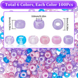 600Pcs 6 Colors Opaque & Transparent Plastic Beads, Barrel, Mixed Color, 9x6mm, Hole: 3.5~3.8mm, 100pcs/color