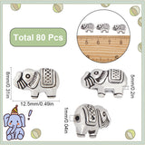 80Pcs Tibetan Style Alloy Beads, Elephant, Antique Silver, 12.5x8x5mm, Hole: 1mm