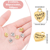 Tibetan Style Alloy Charms, Lead Free, Heart with Word Thank You, Antique Silver & Antique Golden, 12x10x2mm, Hole: 2mm, 2 colors, 80pcs/color, 160pcs/box