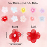 100Pcs 10 Colors Organza 5-Petal Flower Ornament Accessories, Sewing Craft Decoration, with Plastic Imitation Pearl, Mixed Color, 25~26x9mm, 10pcs/color