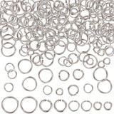 800Pcs 4 Styles 304 Stainless Steel Open Jump Rings, Round Rings, Stainless Steel Color, 4~8x0.6~0.9mm, Inner Diameter: 2.4~6.2mm, 200pcs/style