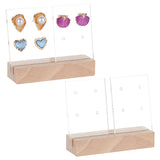 Transparent Arcylic Earring Display Organizer Holder, 4-Hole Earring Display Stand with Wood Base, Bisque, Finished Product: 8x2.5x6.5cm. 3pcs/set