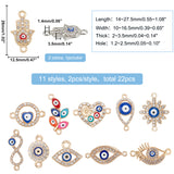 Jewelry Making Findings Kits, including Evil Eye Alloy Enamel Connector Charms and Pendants, with Crystal Rhinestones, Mixed Shapes, Golden & Silver, 18~27x10~16.5x2~3.5mm, Hole: 1.2~2.5mm, 22pcs/set, 1 set/box