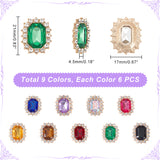 54Pcs 9 Colors Glass Rhinestone Cabochons, with Light Gold Tone Alloy Findings, Oval, Mixed Color, 21x17x4.5mm, 6pcs/color