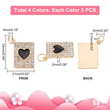 20Pcs 4 Colors Alloy with Rhinestone Pendants, with Enamel and Jump Ring, Rectangle with Heart Charms, Mixed Color, 24x21x2mm, Hole: 4mm, 5Pcs/color