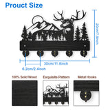 Wood & Iron Wall Mounted Hook Hangers, Decorative Organizer Rack, with 2Pcs Screws, 5 Hooks for Bag Clothes Key Scarf Hanging Holder, Deer, 200x300x7mm.