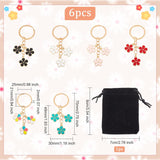 2 Sets Alloy Enamel Keychain, with Iron Split Key Rings and Brass Open Jump Rings, Flower, 1Pc Rectangle Velvet Pouches, Mixed Color, 7cm, Pendant: 49x30mm, 6pcs/set, 2 sets