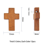 Wooden Pendants, Dyed, Cross, Mixed Color, 7.4x7.3x2.5cm, 60pcs/box