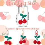 6Pcs 3 Colors Cherry Wool Knitting Pendant Decorations, for Keychain Earphone Bag Gift Pendant Decoration, Mixed Color, 88mm, 2pcs/color