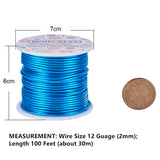 Round Aluminum Wire, Deep Sky Blue, 12 Gauge, 2mm, about 98.42 Feet(30m)/roll