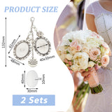 Flat Round & Heart & Oval Alloy Pendant Decorations, with Transparent Glass Cabochon and Glass Pearl Beads, for Wedding Photo Bouquet Decorations, Antique Silver & Platinum, 132mm, 2pcs/set