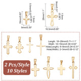 20Pcs 10 Styles 304 Stainless Steel Pendants, Cross, Golden, 16~28x9~16.5x1~1.5mm, Hole: 3~8x2.5~7mm, 2pcs/style