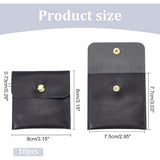 PU Imitation Leather Jewelry Storage Bags, with Snap Buttons, Square, Black, 8x8x0.73cm