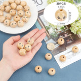 30Pcs Natural Wood Beads, Round with Smile Face, BurlyWood, 21.5x20.5mm, Hole: 4.5mm, 30pcs