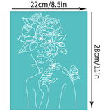 Self-Adhesive Silk Screen Printing Stencil, for Painting on Wood, DIY Decoration T-Shirt Fabric, Turquoise, Women Pattern, 280x220mm