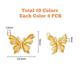 40Pcs 10 Colors Rack Plating Alloy Enamel Pendants, Light Gold, Butterfly, Mixed Color, 19x23.5x4mm, Hole: 1.6mm, 4pcs/color