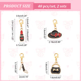 Woman Shopping Theme Alloy Enamel Pendant Decorations, with Lobster Claw Clasp, High-heeled Shoe/Lipstick/Hat with Bowknot, Mixed Color, 29~31mm, 4 style, 10pcs/style, 40pcs/set
