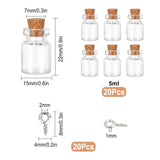 40Pcs 2 Style Mini Cute Small Glass Jar Glass Bottles, Decorative Storage Pendants, Wishing Bottle, with Cork Stopper, Iron Screw Eye Pin Peg Bails, Clear, 22x15mm, Bottleneck: 7mm, Capacity: 5ml(0.17 fl. oz), 20pcs/style