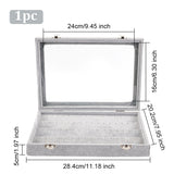 Rectangle Velvet Badge Presentation Boxes , Clear Glass Visible Window Storage Box for Brooch Storage, with Iron Clasps, Light Grey, 20.2x28.4x5cm