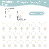 26Pcs 26 Style Natural Freshwater Shell & Brass Wine Glass Charms, with Brass Findings, Flat Round with Letter Pattern, Golden, 45mm, 26 style, 1pc/style, 26pcs/set