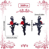 30Pcs Alloy Pendants, Cross with Rose Charm, Electrophoresis Black, 38x23x5.5mm, Hole: 2mm